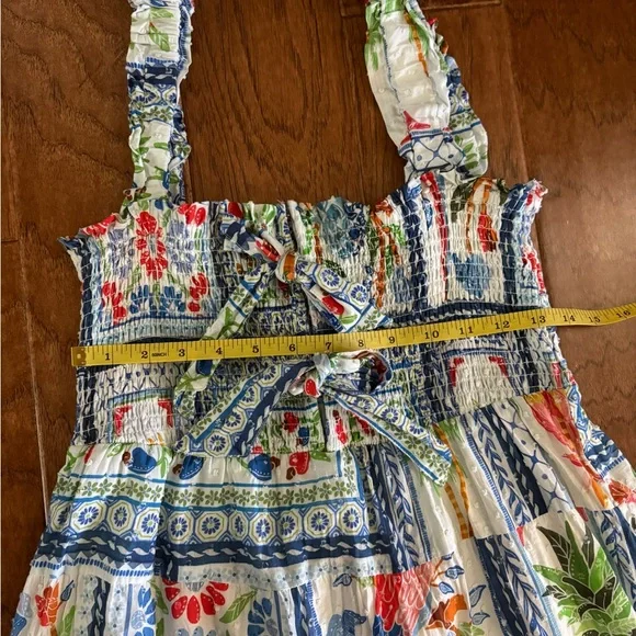 FARM Rio Tropical Tiles Smocked Maxi Dress Boho Floral Size M - Picture 11 of 12